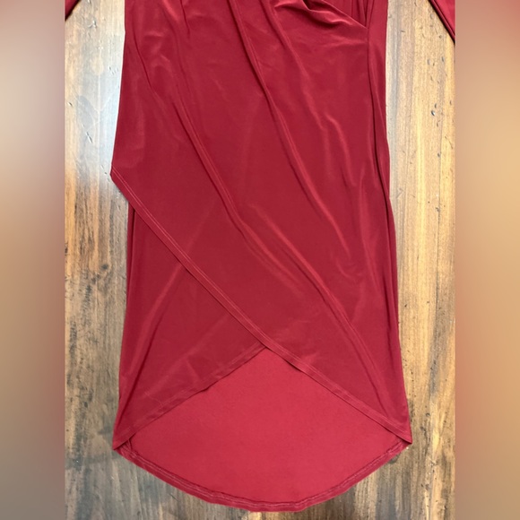 Clara Sunwoo Crossover Tulip Hem Dress Size 4-6 Merlot Wrap Bodycon USA Fall NWT - Picture 3 of 15